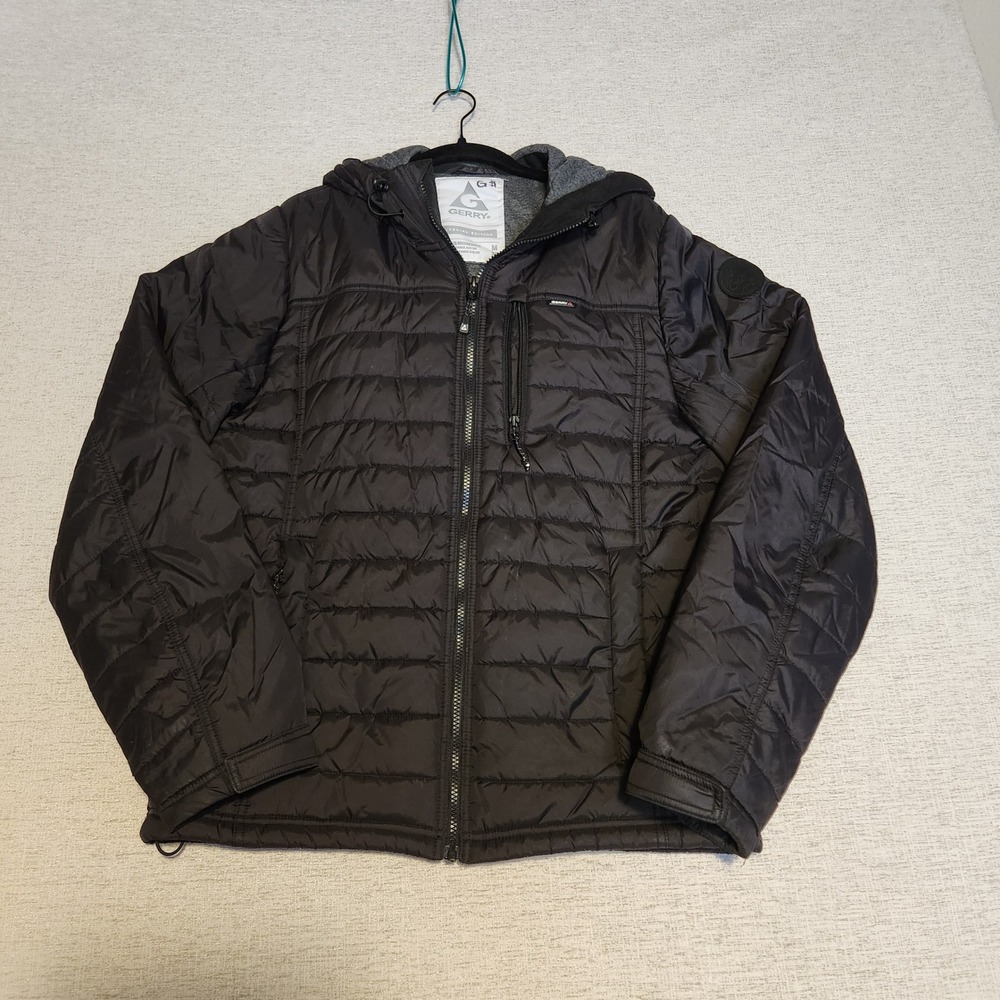 Gerry Puffer Jacket Mens M Black Special Edition Hooded Quilted Full Zip 1418249
